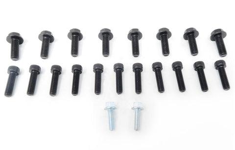 Set of 10 hex flanged head cap screws and 11 socket head cap screws for the small block chevy adapter plate application