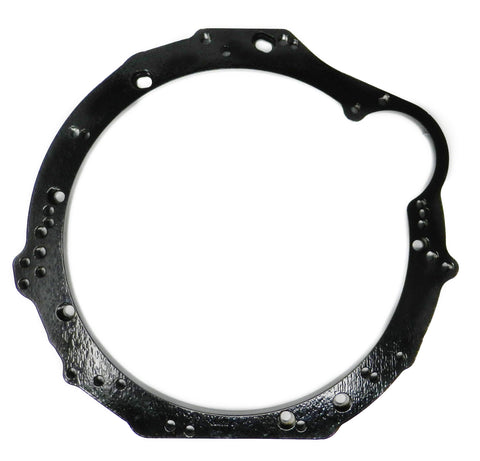 Steel black powder coated adapter plate about 13 inches wide for RB engines to 350Z transmissions