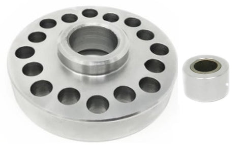 1018 cold rolled steel flywheel spacer about 7.25 inches wide with aluminum twin disc pilot bearing adapter for stage 5 twin disc applications
