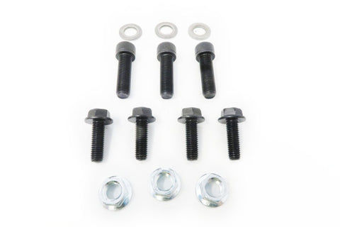 Set of 3 socket head cap screws, 4 hex flanged head cap screws, 3 washers, and 3 nuts for toyota driveshaft adapter application