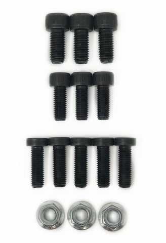 Set of 6 socket head cap screws, 5 flat head cap screws and 3 nuts for the VR38 engine side adapter plate application